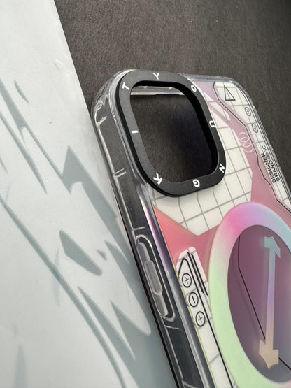 Youngkit Futuristic Circuit With Magsafe Pink Checks Case For iPhone