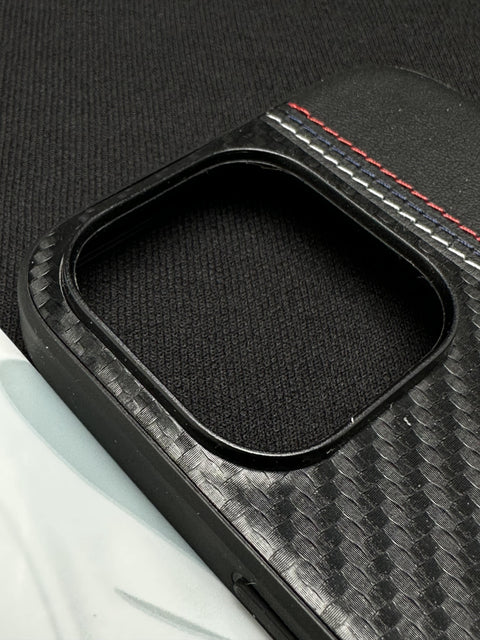 BMW Black Carbon Fiber With Leather Case For iPhone