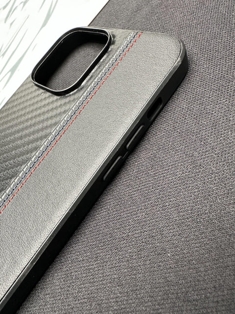 BMW Black Carbon Fiber With Leather Case For iPhone