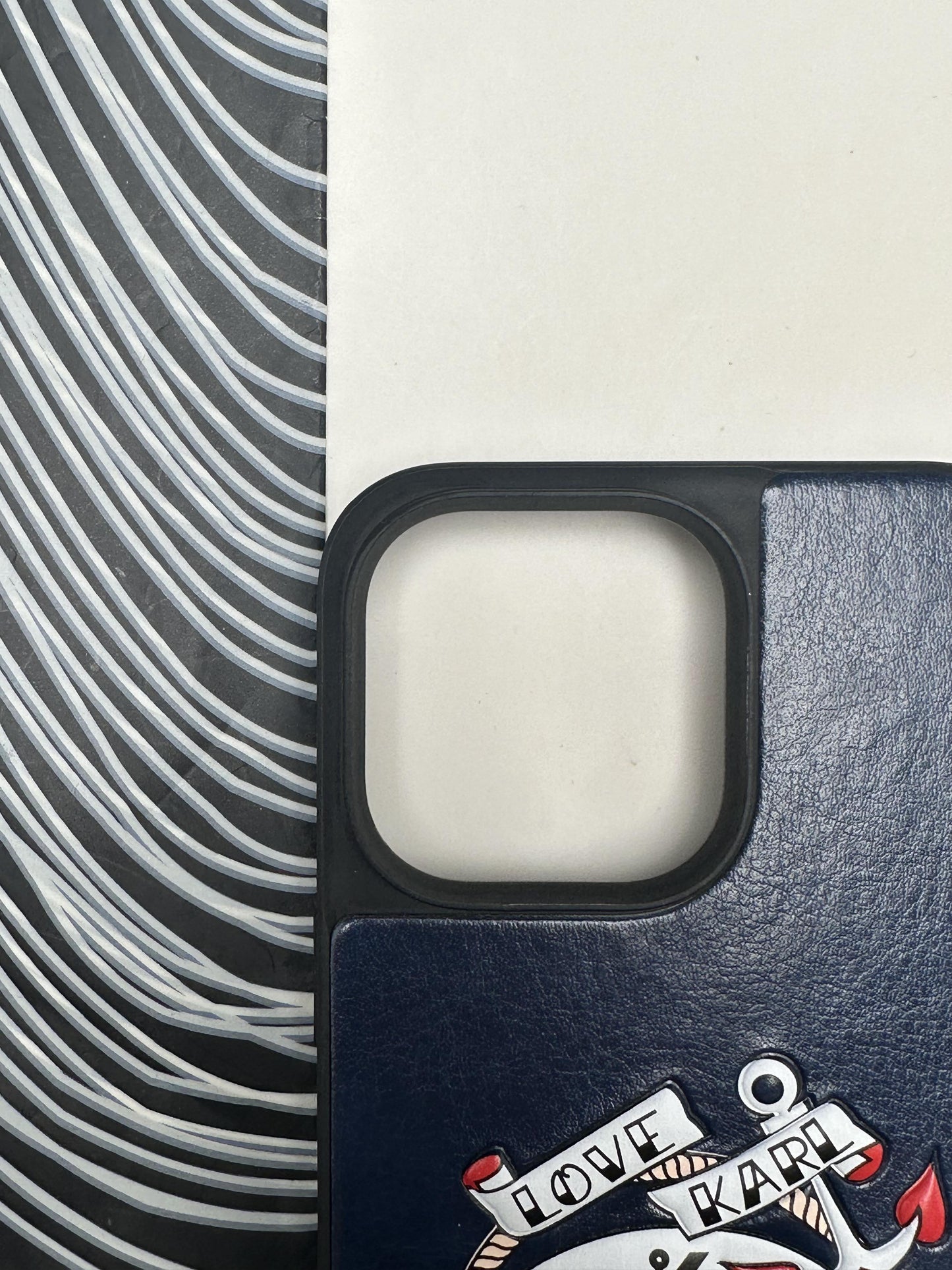 Karl Lagerfeld Blue sponge Leather Case For iPhone