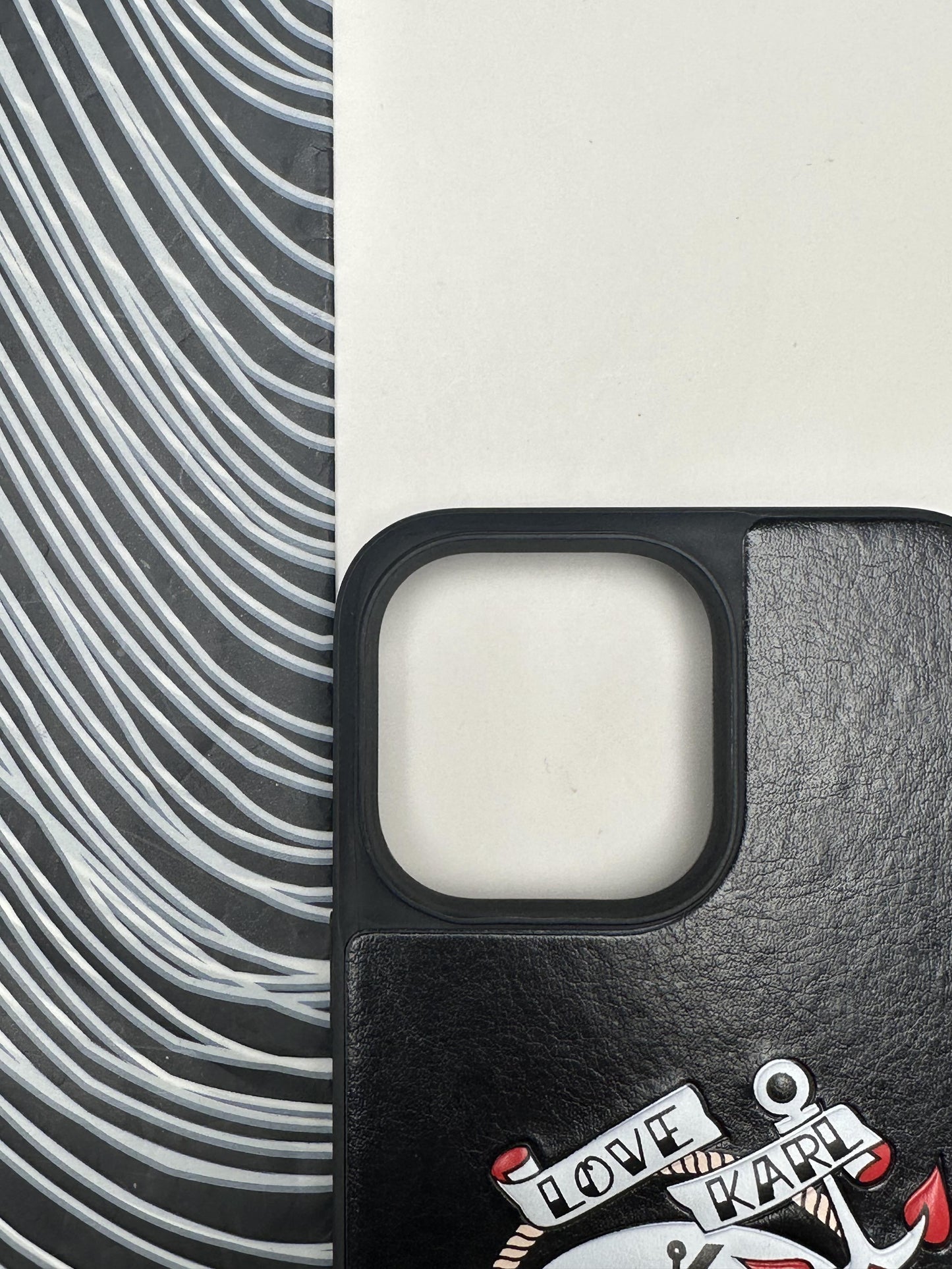 Karl Lagerfeld Black sponge Leather Case For iPhone