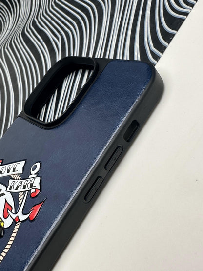 Karl Lagerfeld Blue sponge Leather Case For iPhone