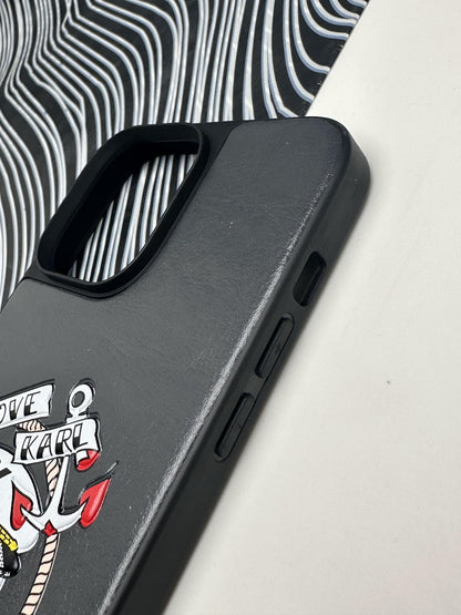 Karl Lagerfeld Grey sponge Leather Case For iPhone