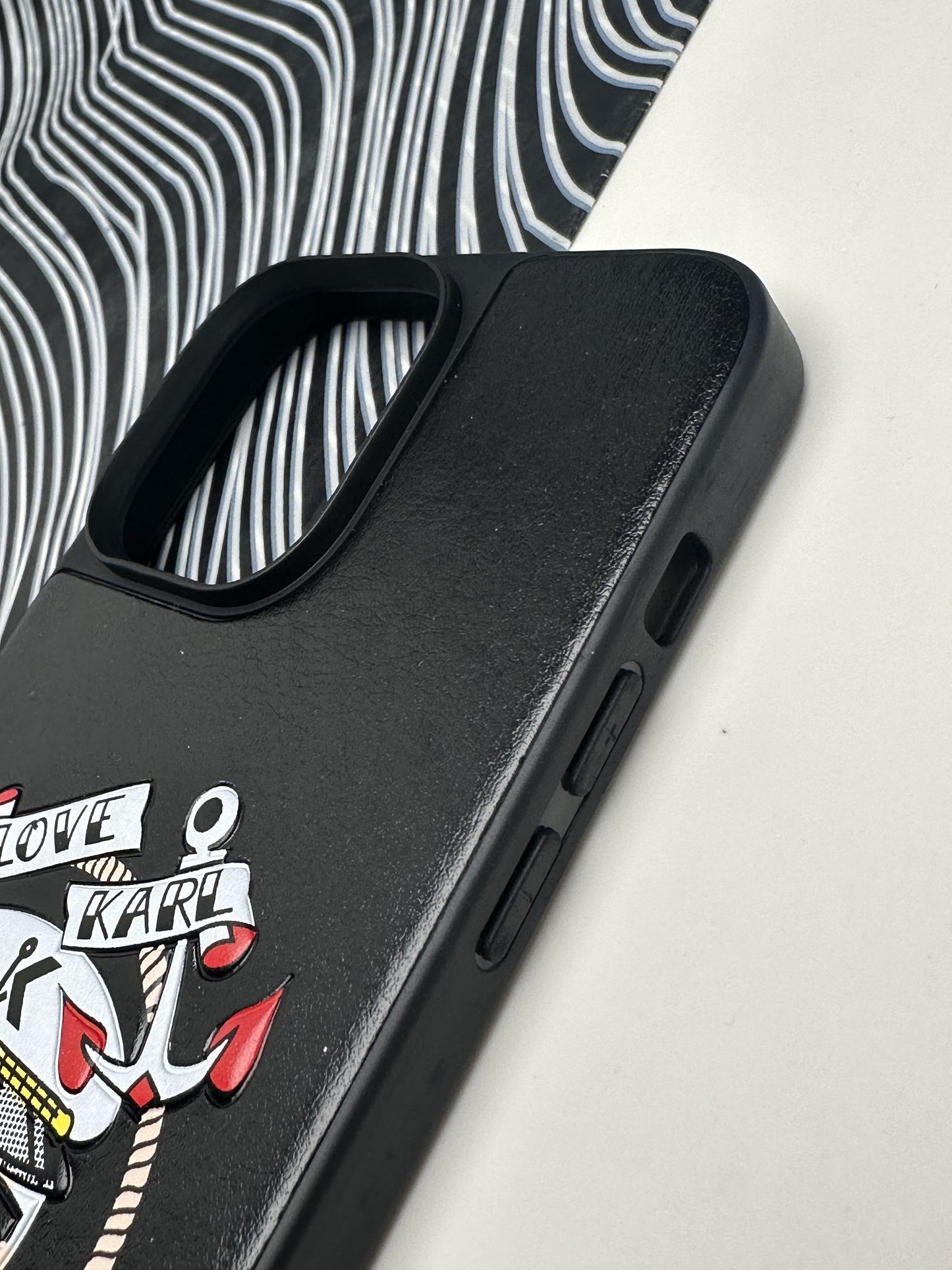 Karl Lagerfeld Black sponge Leather Case For iPhone