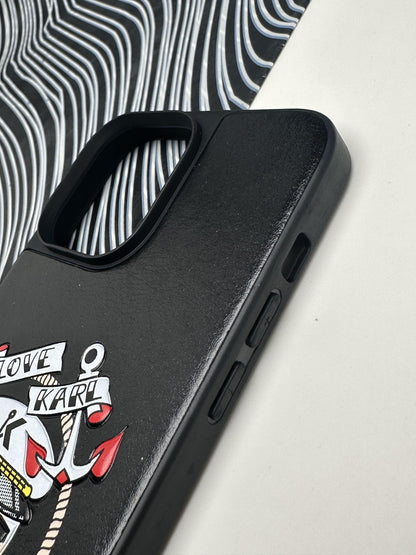 Karl Lagerfeld Black sponge Leather Case For iPhone