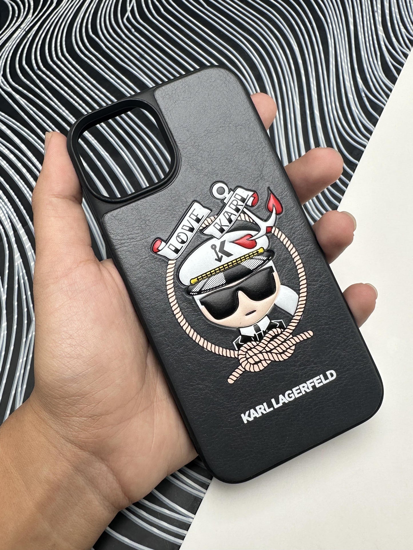 Karl Lagerfeld Grey sponge Leather Case For iPhone