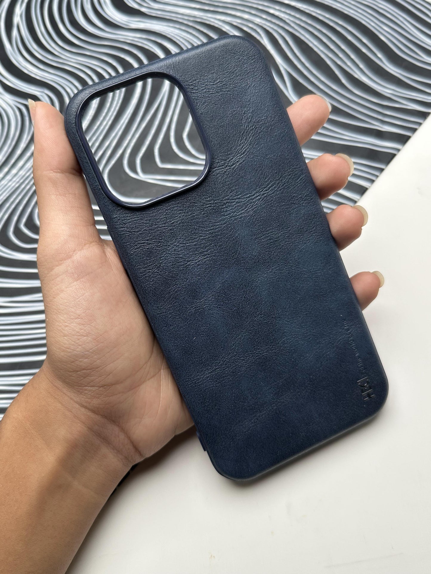 HDD Dark Blue Genuine Leather Case For iPhone