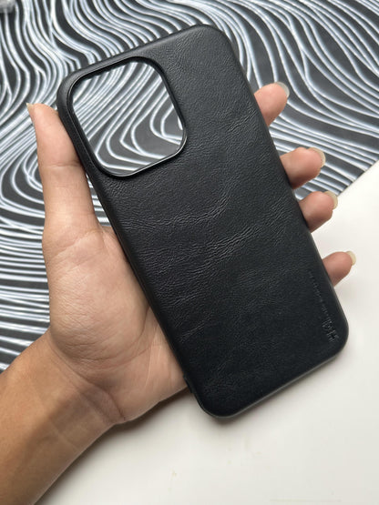 HDD Black Genuine Leather Case For iPhone