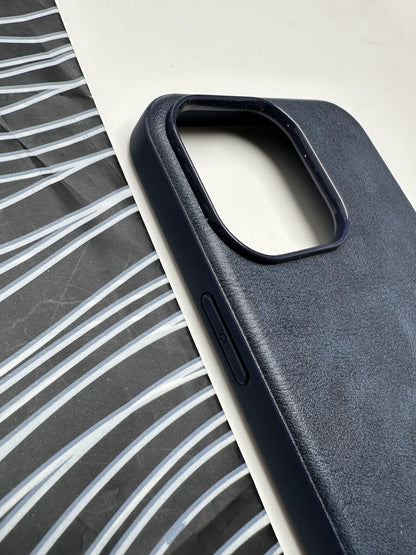 HDD Dark Blue Genuine Leather Case For iPhone