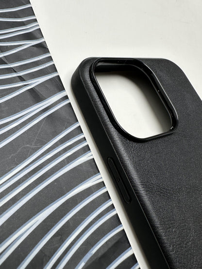 HDD Black Genuine Leather Case For iPhone