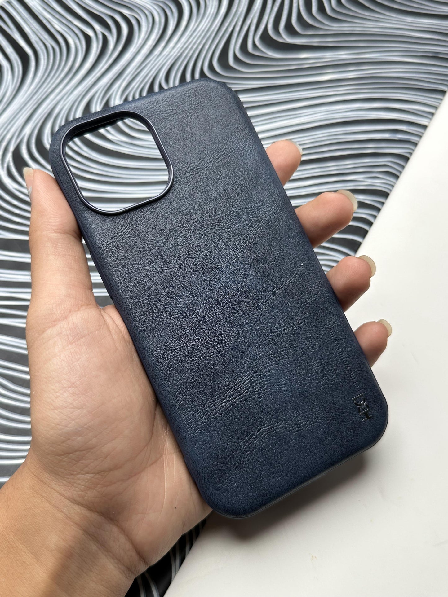 HDD Dark Blue Genuine Leather Case For iPhone