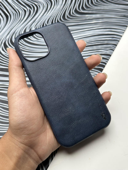 HDD Dark Blue Genuine Leather Case For iPhone