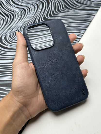 HDD Dark Blue Genuine Leather Case For iPhone