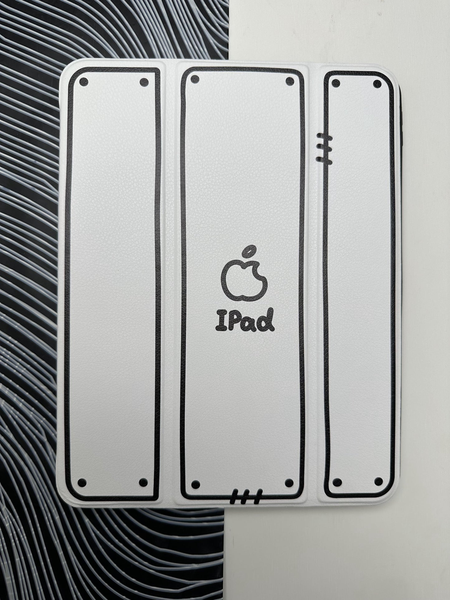 White Leather Dotted Line Case With Stand for iPad