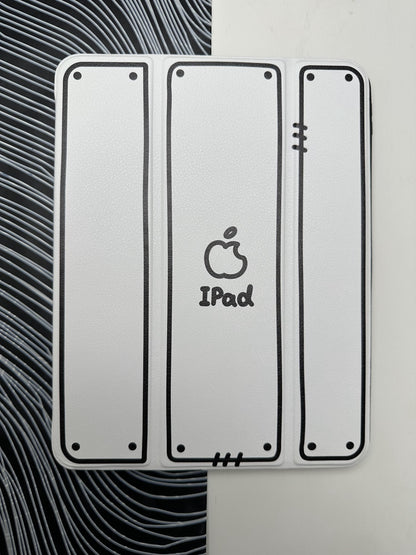 White Leather Dotted Line Case With Stand for iPad