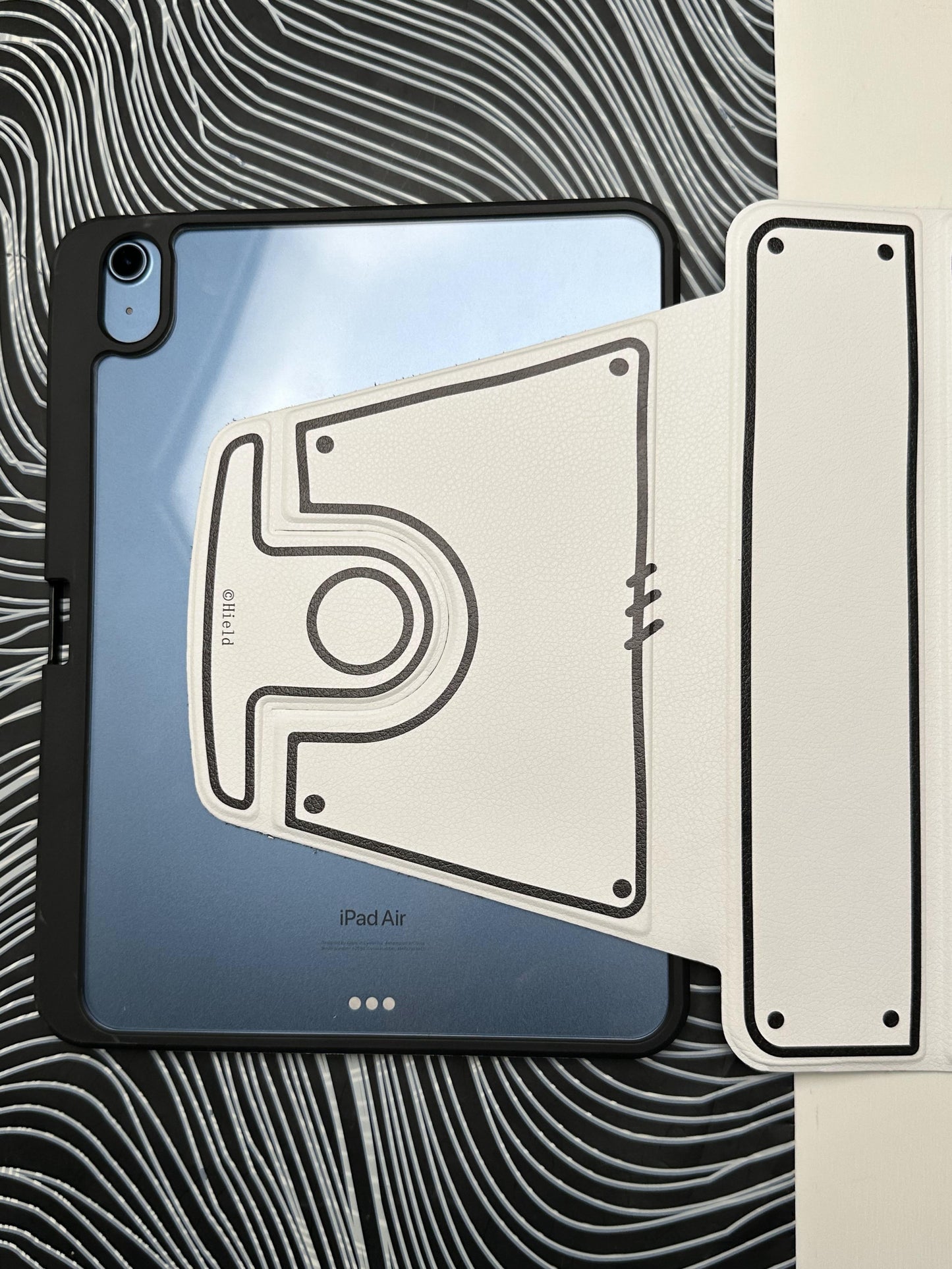 White Leather Dotted Line Case With Stand for iPad