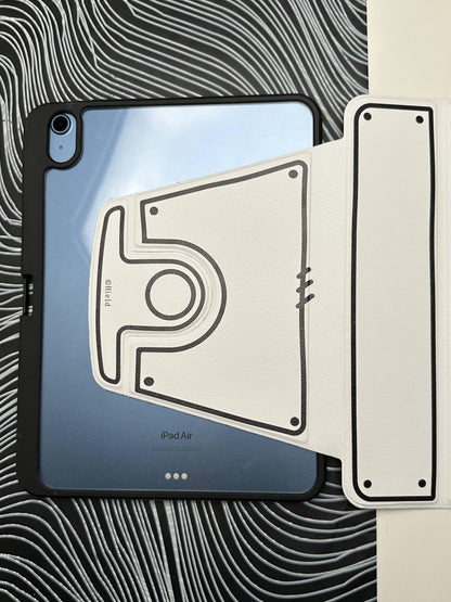 White Leather Dotted Line Case With Stand for iPad