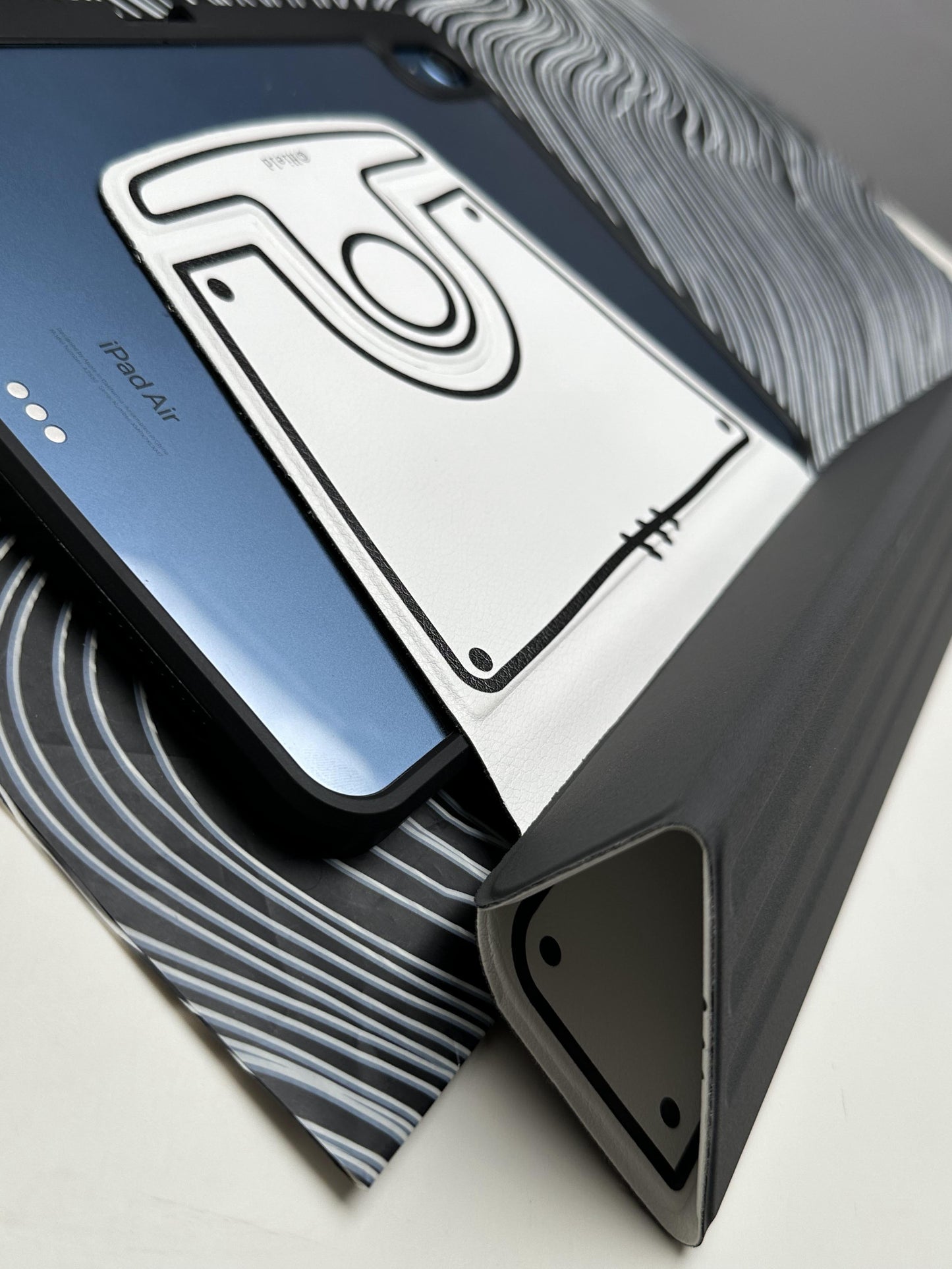 White Leather Dotted Line Case With Stand for iPad