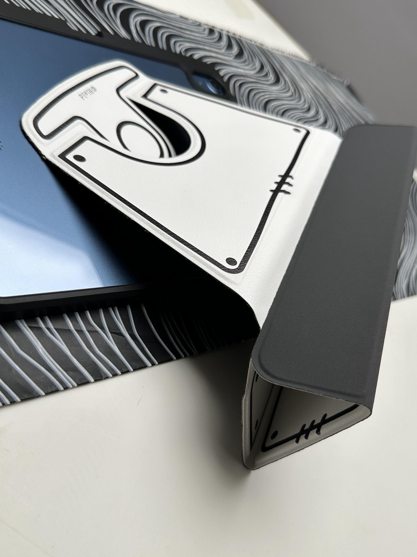 White Leather Dotted Line Case With Stand for iPad