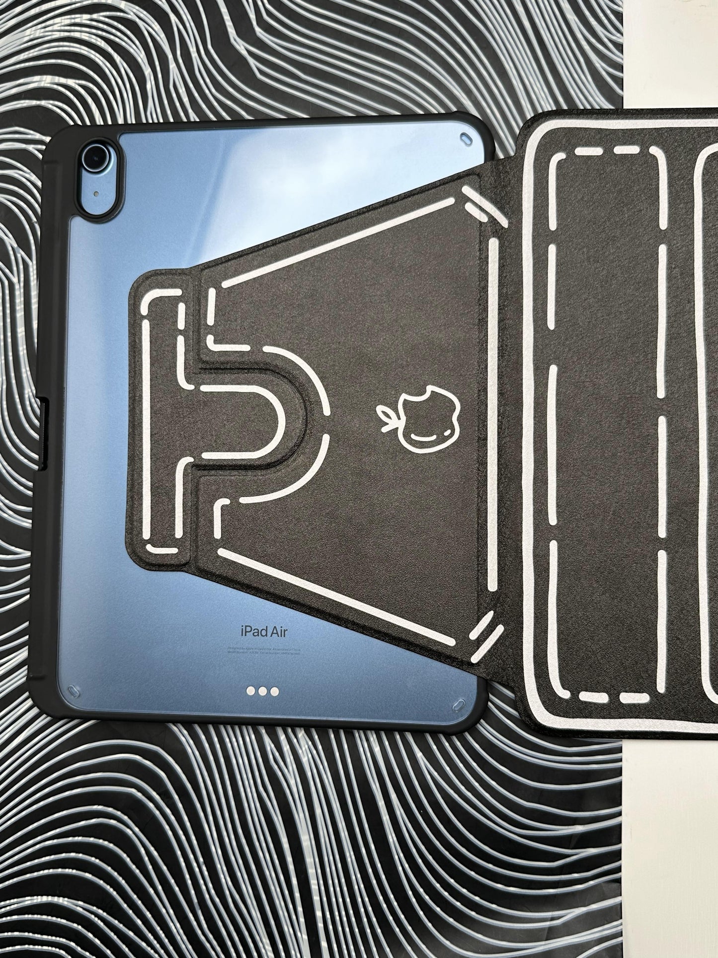 Black Leather Dotted Line Case With Stand for iPad