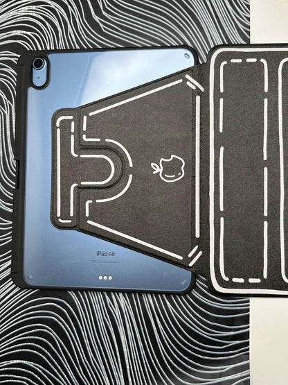 Black Leather Dotted Line Case With Stand for iPad