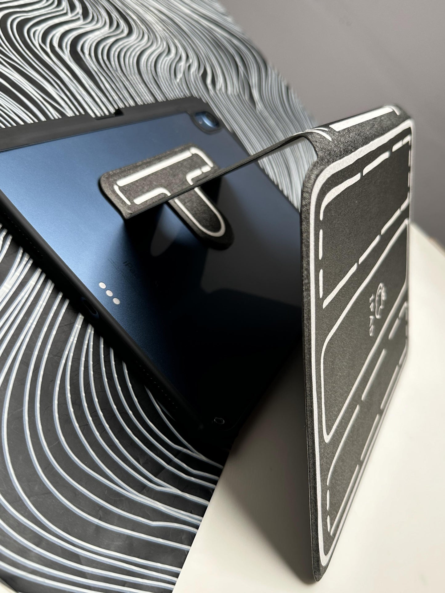 Black Leather Dotted Line Case With Stand for iPad