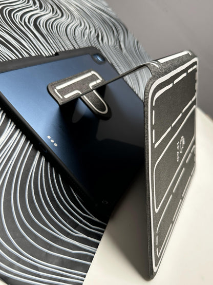 Black Leather Dotted Line Case With Stand for iPad