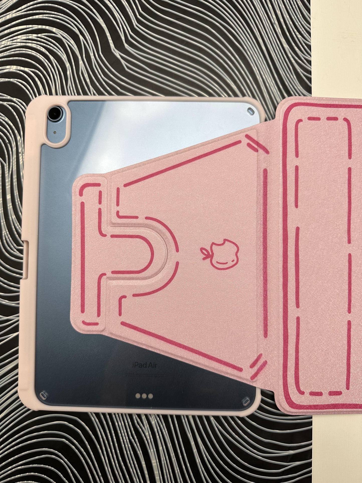 Pink Leather Dotted Line Case With Stand for iPad