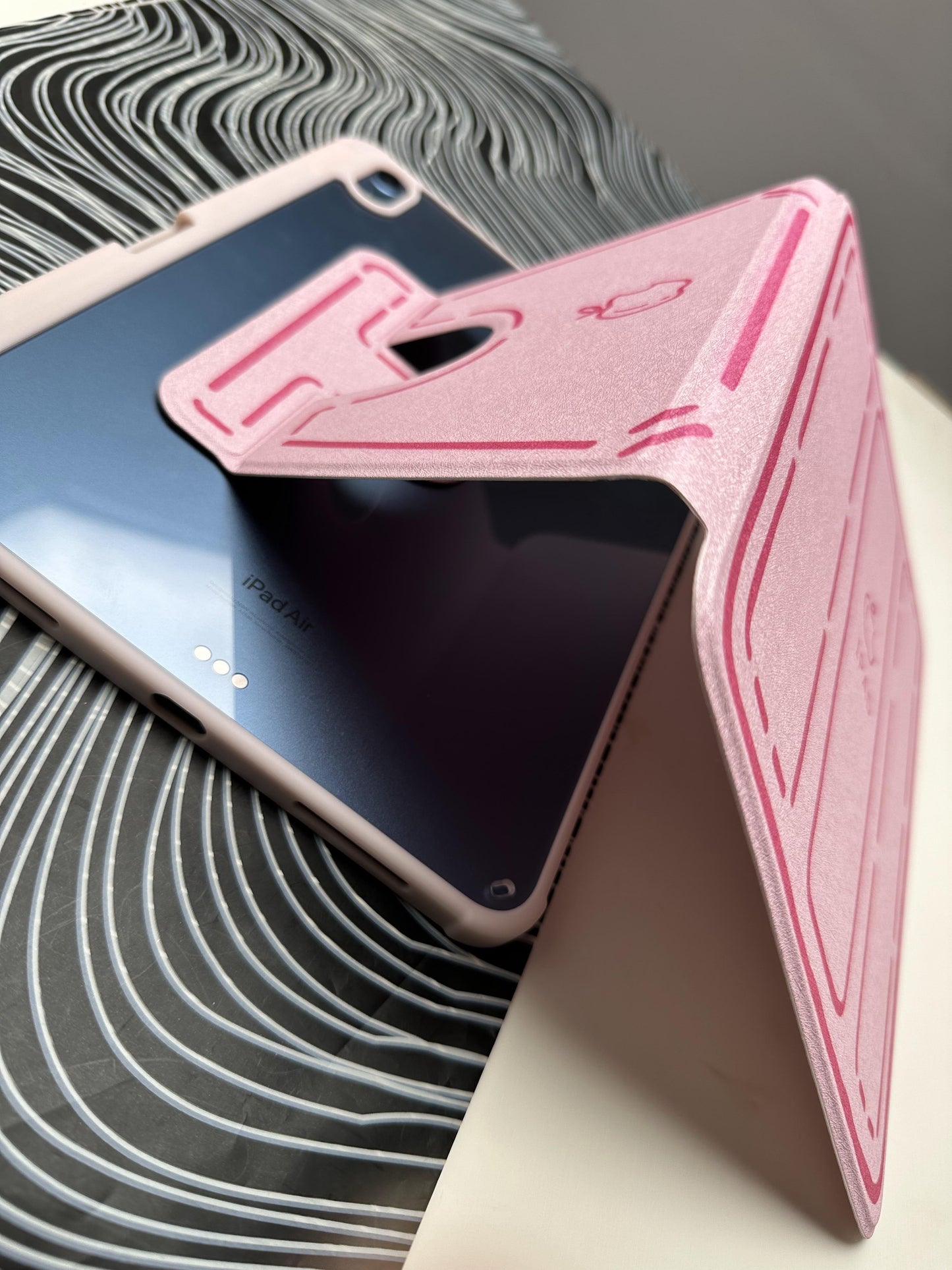 Pink Leather Dotted Line Case With Stand for iPad