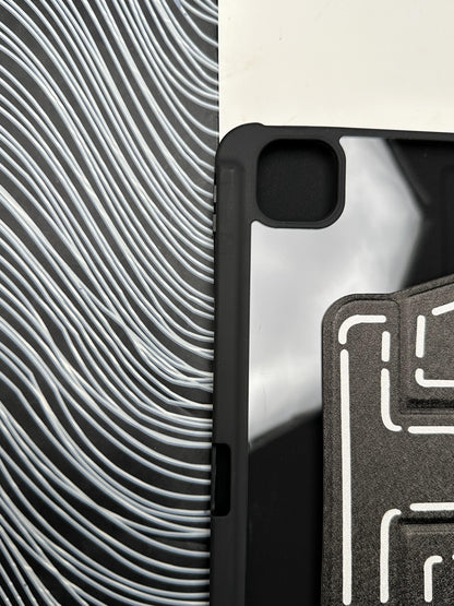 Black Leather Dotted Line Case With Stand for iPad