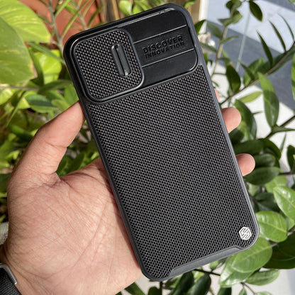 Nillkin Textured Pro Camshield Camera Slider Nylon Fiber Tough & Durable PC + TPU Material Luxury Protect Black case for iPhone