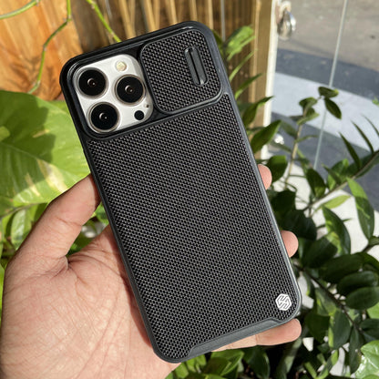 Nillkin Textured Pro Camshield Camera Slider Nylon Fiber Tough & Durable PC + TPU Material Luxury Protect Black case for iPhone