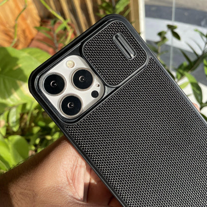 Nillkin Textured Pro Camshield Camera Slider Nylon Fiber Tough & Durable PC + TPU Material Luxury Protect Black case for iPhone