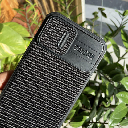 Nillkin Textured Pro Camshield Camera Slider Nylon Fiber Tough & Durable PC + TPU Material Luxury Protect Black case for iPhone