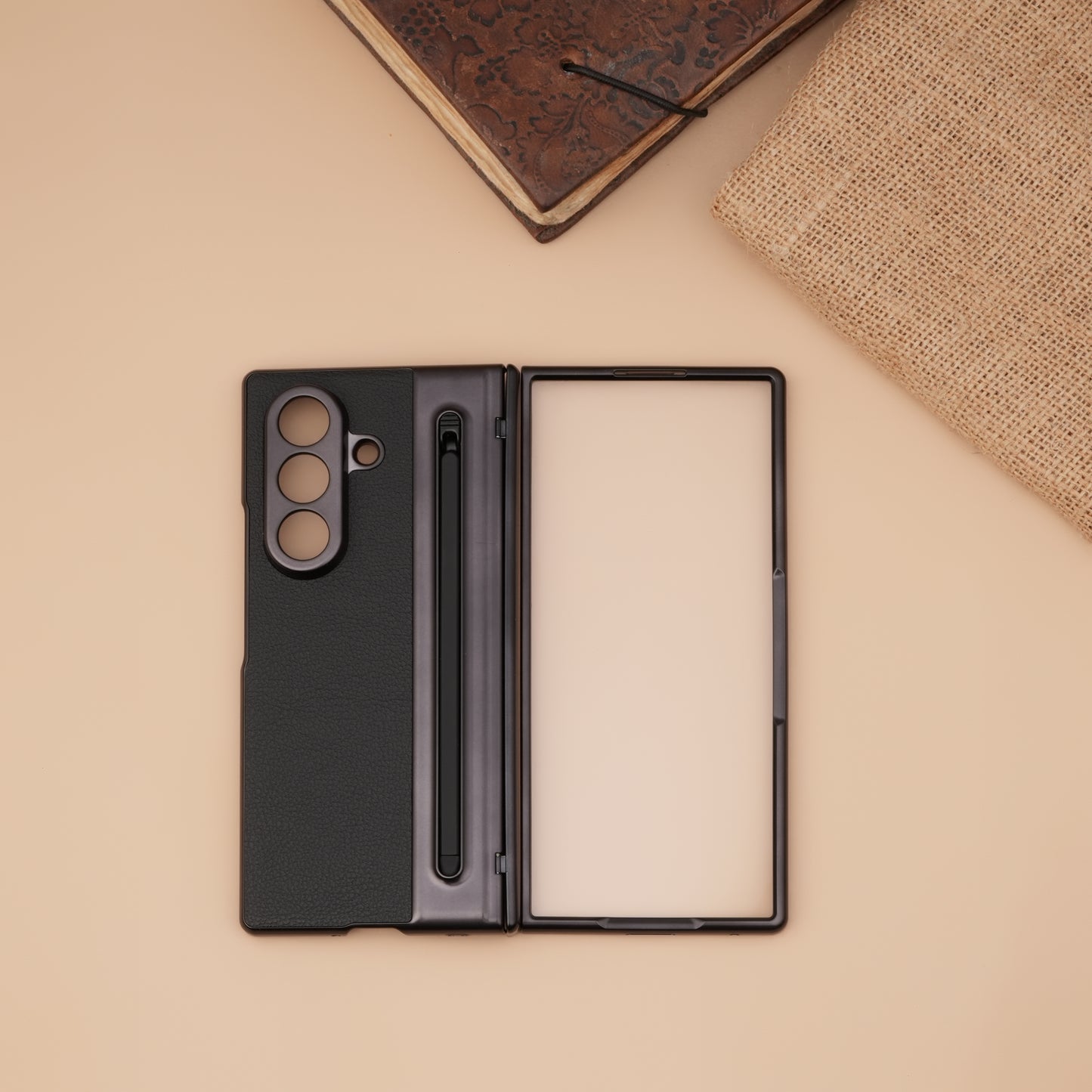 Leather Case with Electroplating S Pen, Kickstand & Hinge Protection for Samsung Galaxy Z Fold7