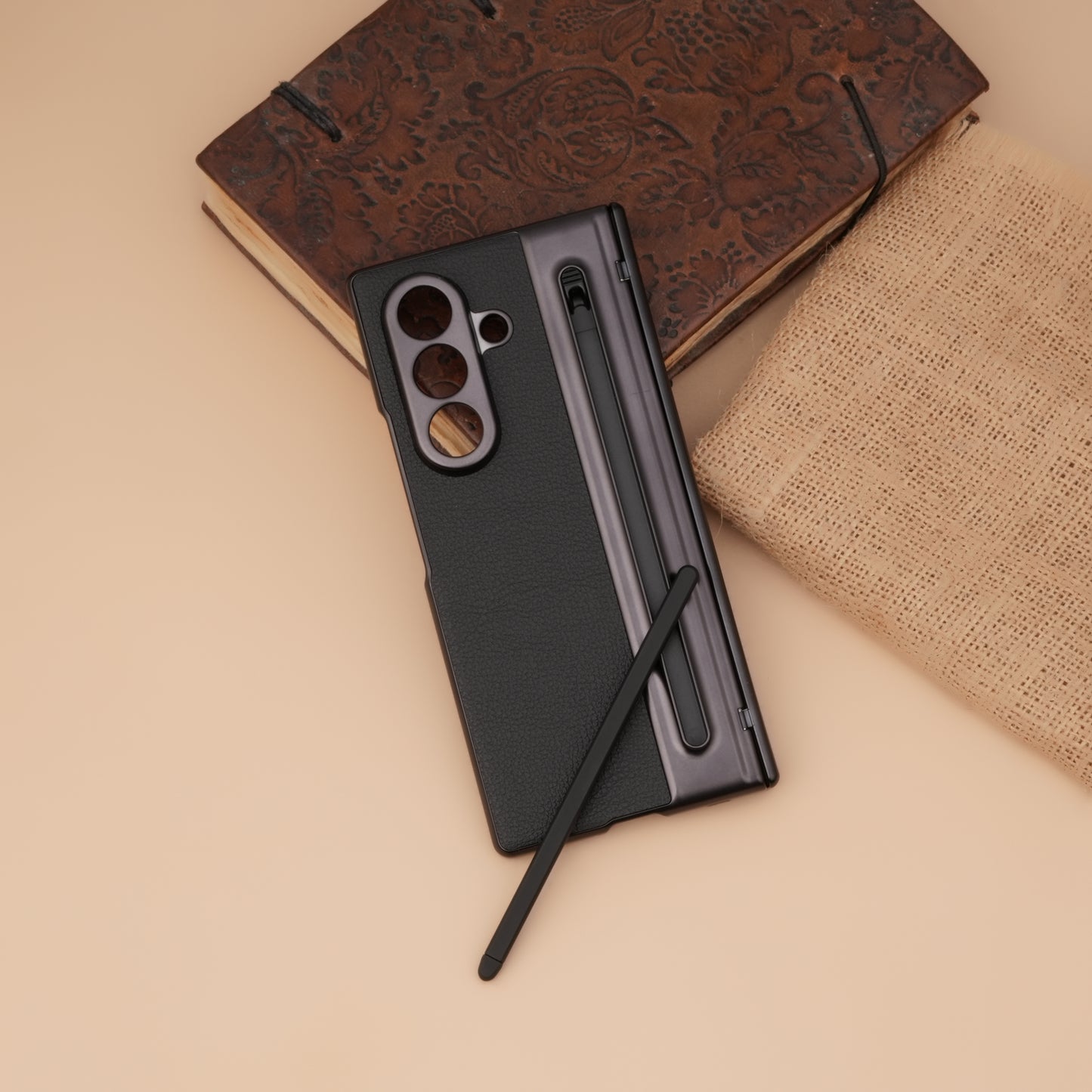 Leather Case with Electroplating S Pen, Kickstand & Hinge Protection for Samsung Galaxy Z Fold7