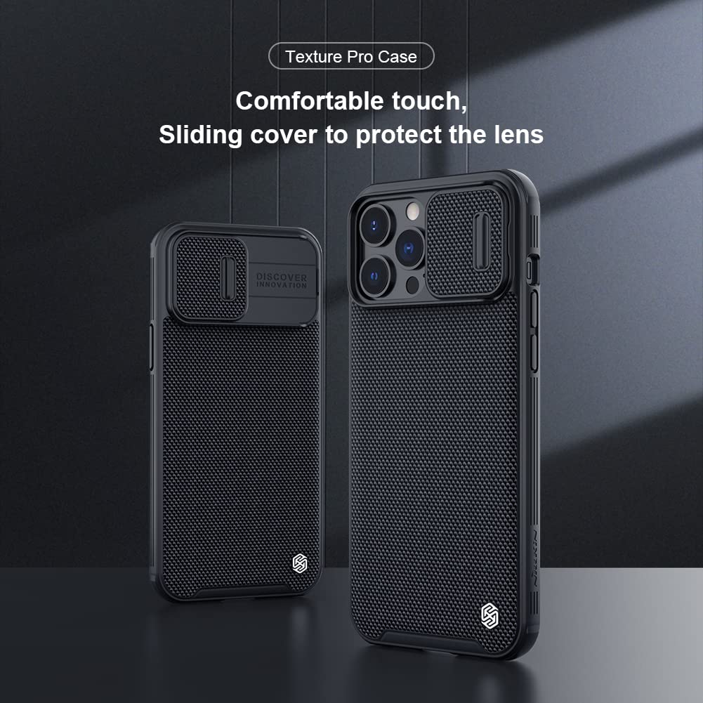 Nillkin Textured Pro Camshield Camera Slider Nylon Fiber Tough & Durable PC + TPU Material Luxury Protect Black case for iPhone