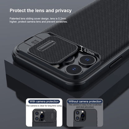 Nillkin Textured Pro Camshield Camera Slider Nylon Fiber Tough & Durable PC + TPU Material Luxury Protect Black case for iPhone