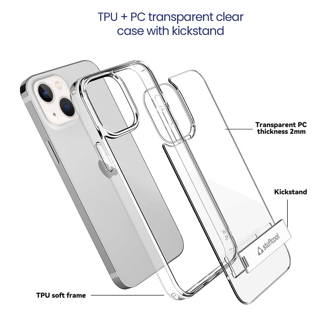 Stuffcool Clairstand Back Case with Aluminum Kickstand for Apple iPhone