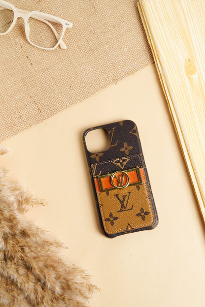 Louis Vuitton LV Logo Premium Quality Card Holder Light Brown Case for iPhone