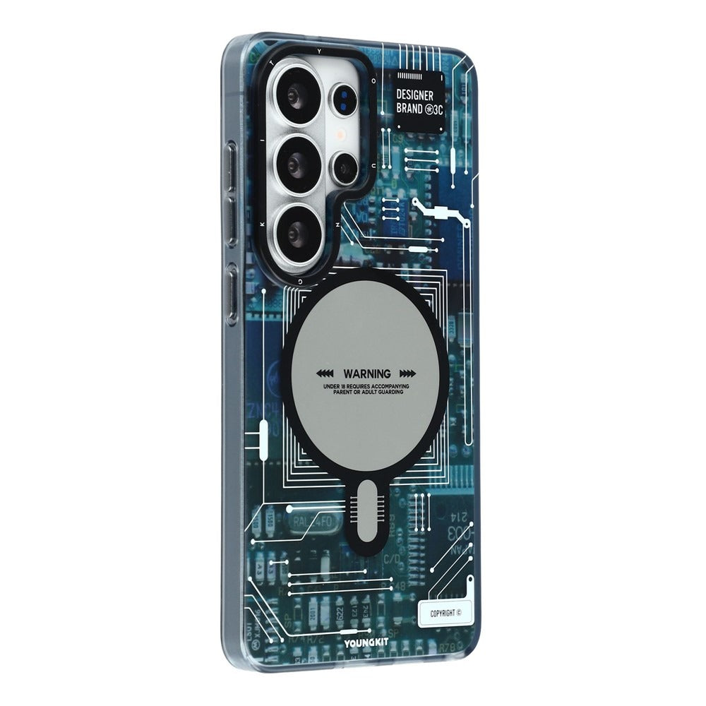 YOUNGKIT Blue Futuristic Circuit Board Magnetic Case for Galaxy S25 Ultra