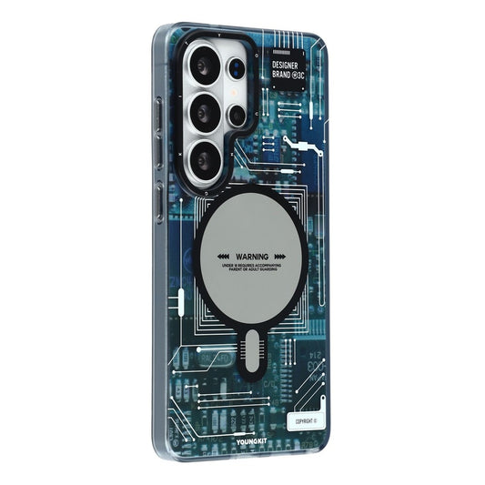 YOUNGKIT Blue Futuristic Circuit Board Magnetic Case for Galaxy S25 Ultra