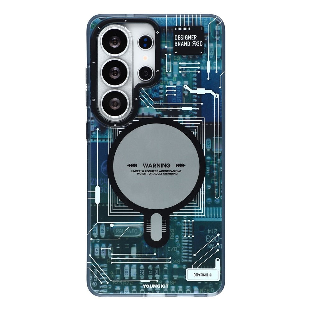 YOUNGKIT Blue Futuristic Circuit Board Magnetic Case for Galaxy S25 Ultra