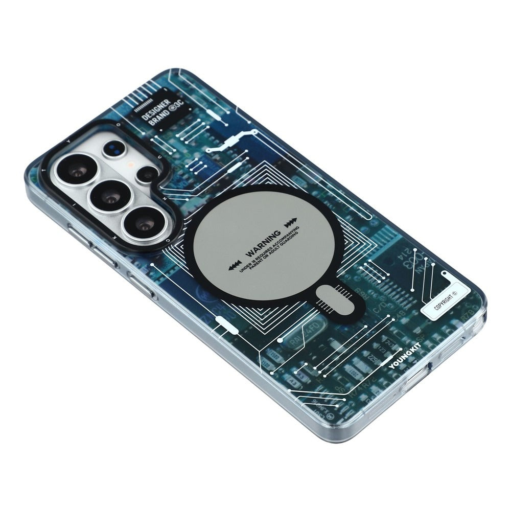 YOUNGKIT Blue Futuristic Circuit Board Magnetic Case for Galaxy S25 Ultra
