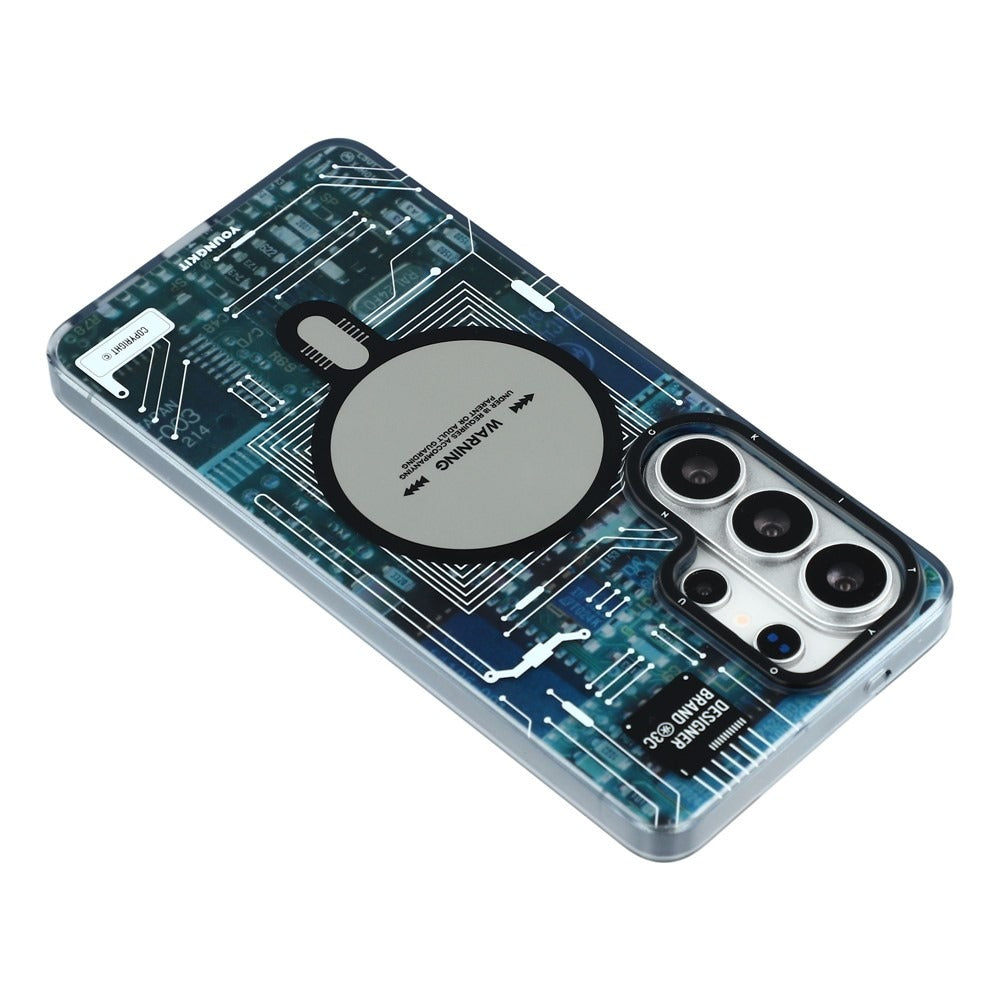 YOUNGKIT Blue Futuristic Circuit Board Magnetic Case for Galaxy S25 Ultra