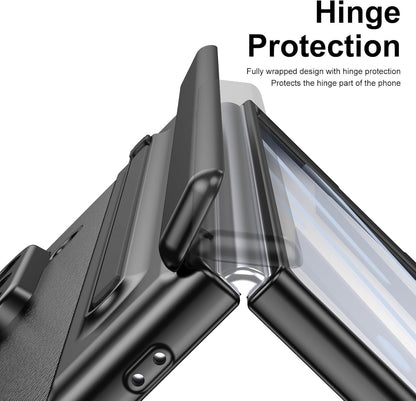 Leather Case with Electroplating S Pen, Kickstand & Hinge Protection for Samsung Galaxy Z Fold7