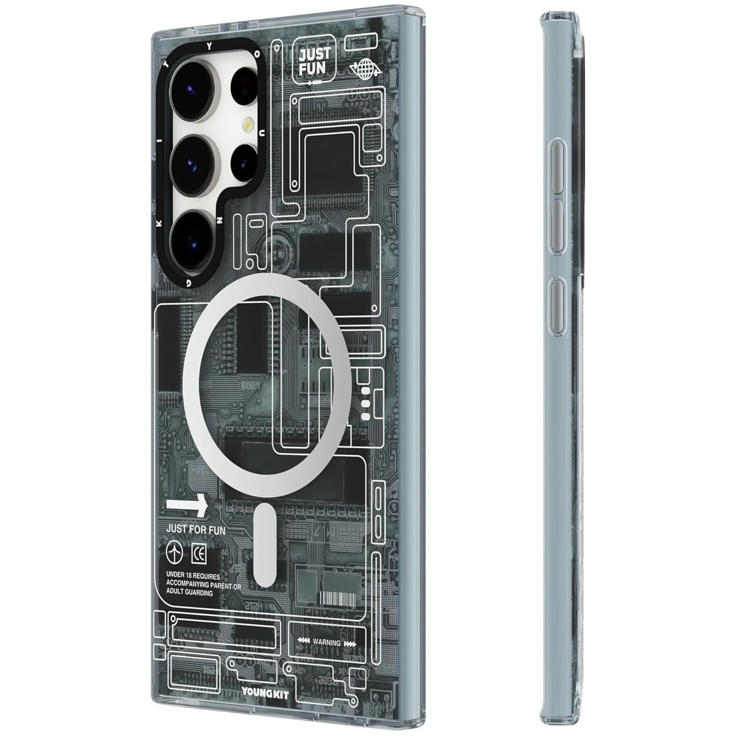 YOUNGKIT Grey Futuristic Circuit Board Magnetic Case for Galaxy S25 Ultra