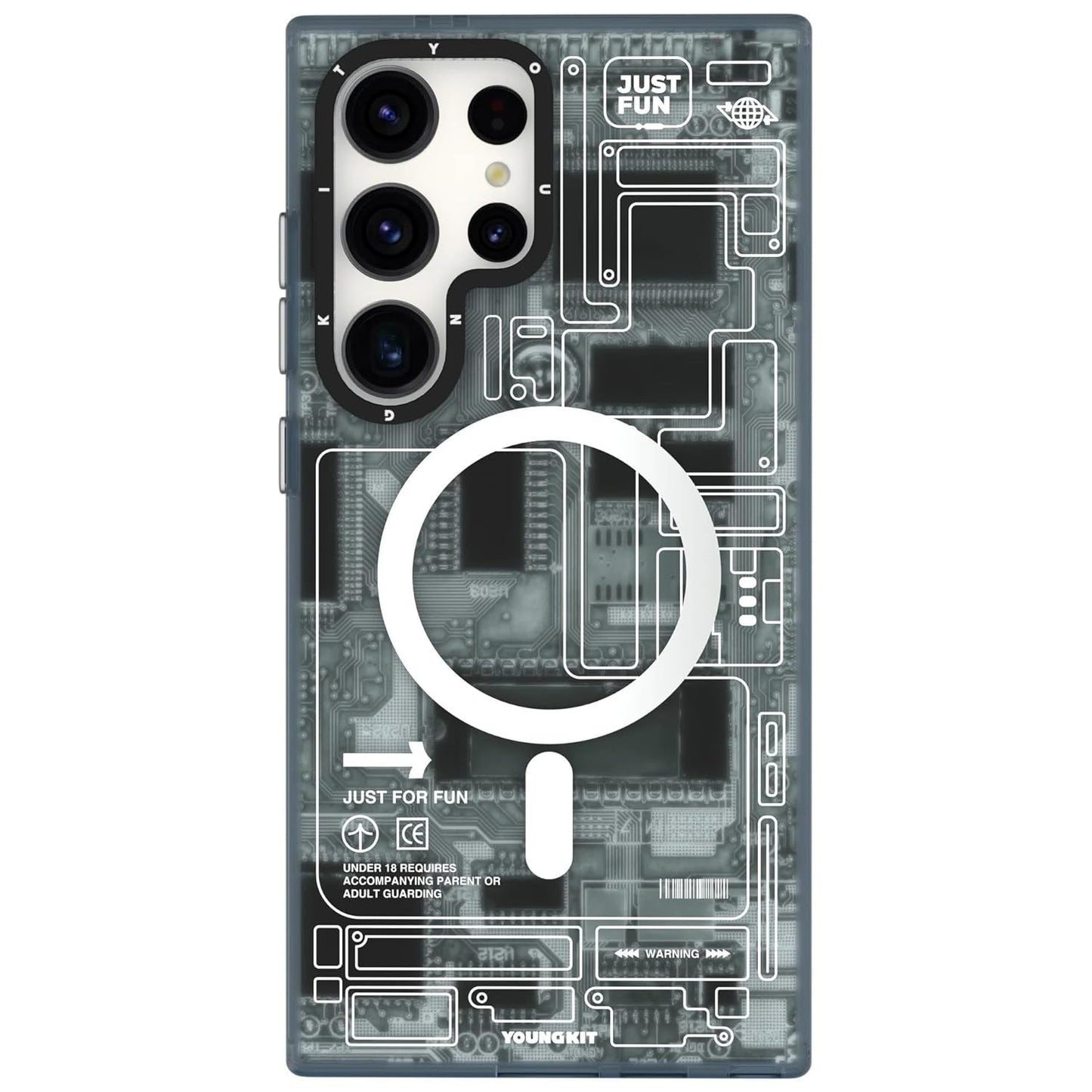 YOUNGKIT Grey Futuristic Circuit Board Magnetic Case for Galaxy S25 Ultra