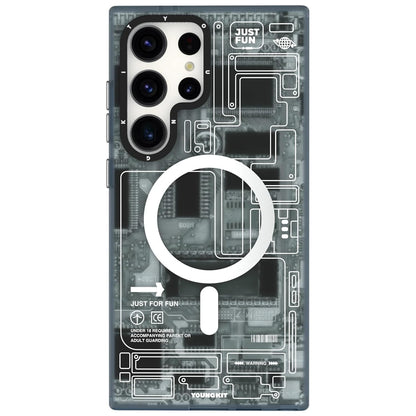 YOUNGKIT Grey Futuristic Circuit Board Magnetic Case for Galaxy S25 Ultra