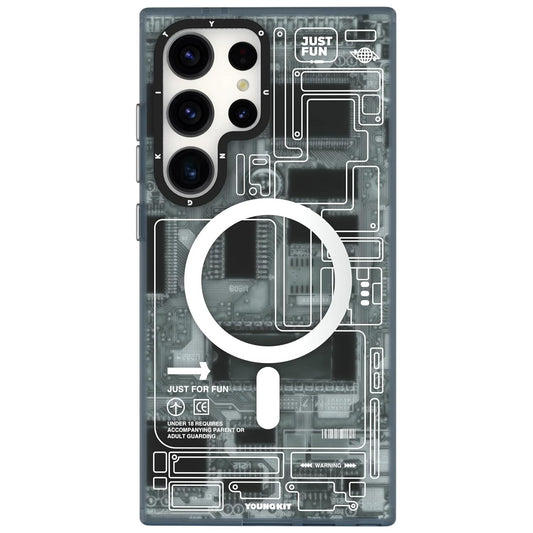 YOUNGKIT Grey Futuristic Circuit Board Magnetic Case for Galaxy S25 Ultra